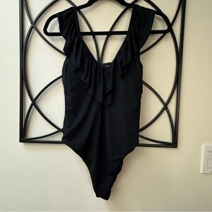 Radio Fiji Black Ruffled One Piece Swimsuit
